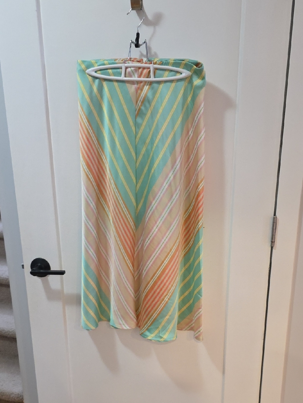 Zara Mint, Peach & Cream Striped Midi Skirt